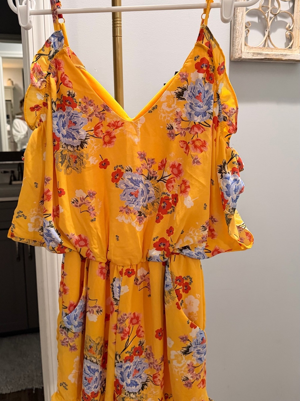 As U Wish Yellow One-Shoulder Floral Midi Dress